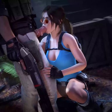 3d, animated, breasts, cleavage, erection, fellatio, female, handjob, lara croft, lesdias, male, no sound, oral, penis, source filmmaker