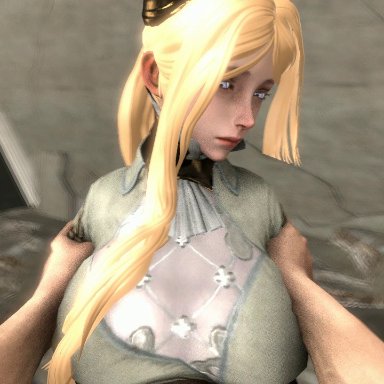 3d, animated, blonde, blue eyes, bouncing breasts, busty, huge breasts, jeremiahbb1, nier, nier: automata, no sound, paizuri, paizuri under clothes, source filmmaker, webm