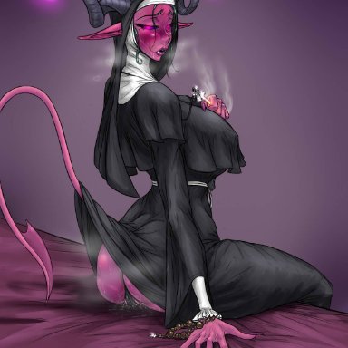 demon girl, female, female only, monster girl, nun's habit, plasmidhentai, solo, succubus