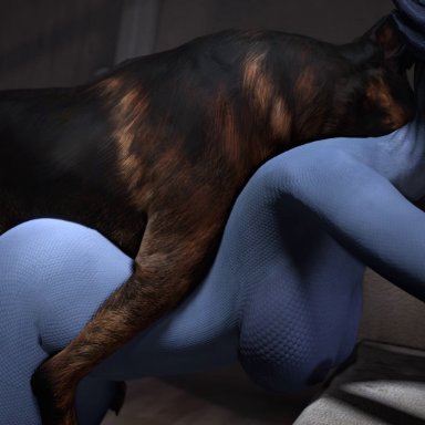 3d, animated, areolae, asari, big breasts, bouncing breasts, breasts, canine, canine penis, erection, female, from behind, large breasts, liara t'soni, makeup