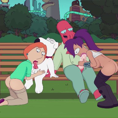 alien, animated, anthro, areola, ass, bouncing breasts, breasts, brian griffin, canine, cyclops, dog, family guy, fellatio, female, futurama