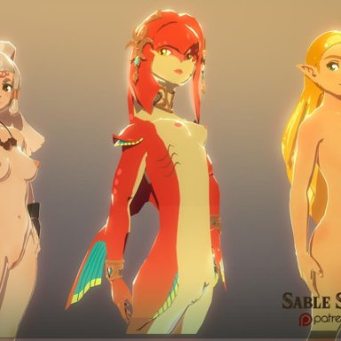 areolae, breasts, breath of the wild, mipha, nude, paya (the legend of zelda), perky breasts, princess zelda, sable serviette, slim, small breasts, the legend of zelda, vagina, zelda (breath of the wild)