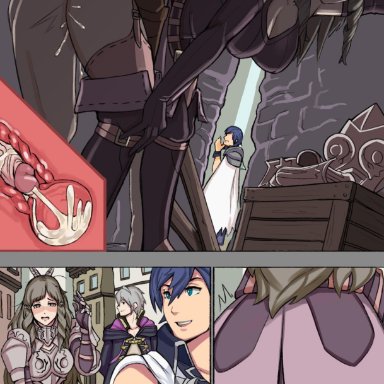 brown eyes, brown hair, cheating, chrom, clothed sex, cum, cum in panties, cum in pussy, female, fire emblem, fire emblem: kakusei, my unit, sequential, sex, sumia