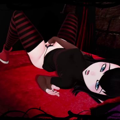 3d, animated, black hair, blue eyes, female, hotel transylvania, lying, masturbation, mavis dracula, no sound, short hair, skuddbutt, solo, sweater, tagme