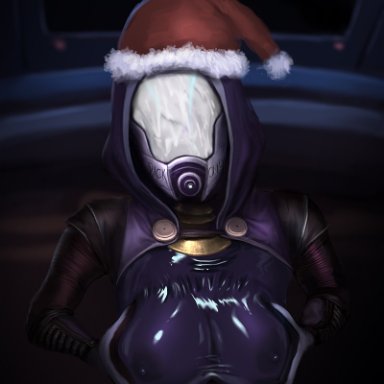 bodysuit, breast grab, breast squeeze, breasts, christmas, clothing, cum, cum inside, cum on face, cum overflow, cum under clothes, cum under mask, excessive cum, faceless, female