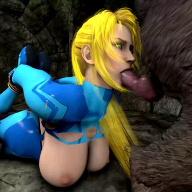 3d, animated, breasts, canine, canine penis, dog, fellatio, knot, large breasts, metroid, nintendo, nipples, no sound, oral, samus aran