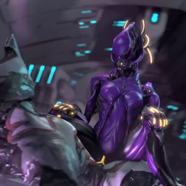 alien, animated, cowgirl, excalibur (warframe), glowing, on top, penis, sex, straight, sword, tagme, vagina, vaginal penetration, valkyr (warframe), warframe