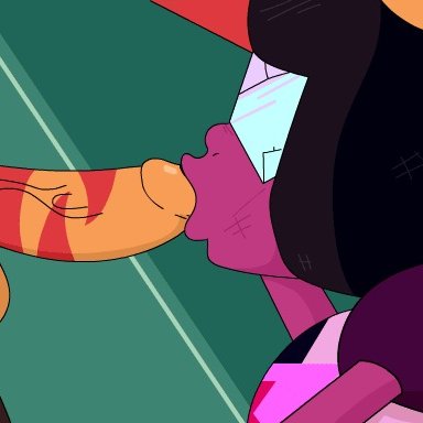 alien, animated, battle damage, blonde hair, blowjob, deepthroat, dickgirl, fellatio, forced, forced oral, futa on female, futanari, garnet (steven universe), gem (species), hand on head