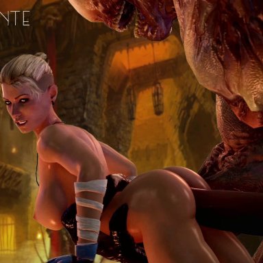 3d, animated, bennemonte, cassie cage, crossover, doom, erection, female, from behind, hellknight, huge cock, male, mortal kombat, no sound, nude