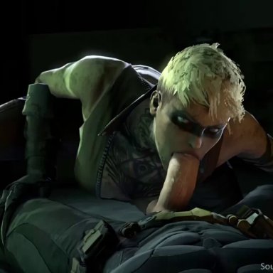 1boy, 1girl, 2017, 3d, absurdres, animated, audionoob, balls, bare shoulders, batesz, batman (series), batman: arkham origins, big breasts, blonde hair, breasts