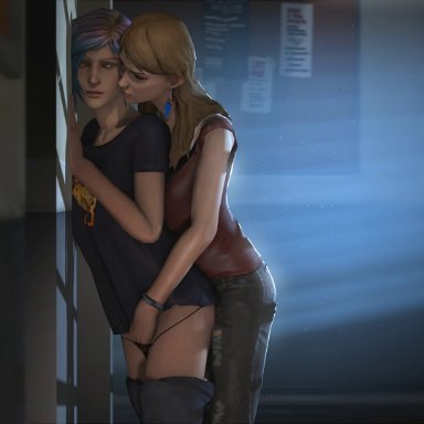 2girls, 3d, animated, chloe price, female, female only, from behind, fugtrup, lesbian, life is strange, no sound, panties, rachel amber, source filmmaker, webm