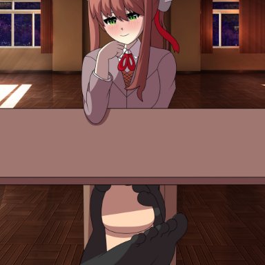 1boy, 1girl, blush, cfnm, doki doki literature club, feet, foot fetish, footjob, mistpirit, monika, monika (doki doki literature club), penis, secret, sex, toe socks