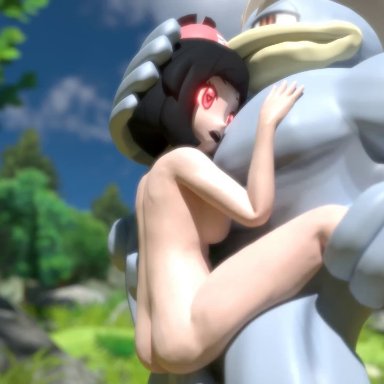 1boy, 1girl, 3d, animated, ass, big breasts, big penis, black hair, bouncing ass, bouncing breasts, breasts, closed eyes, day, extra arms, female protagonist (pokemon sm)