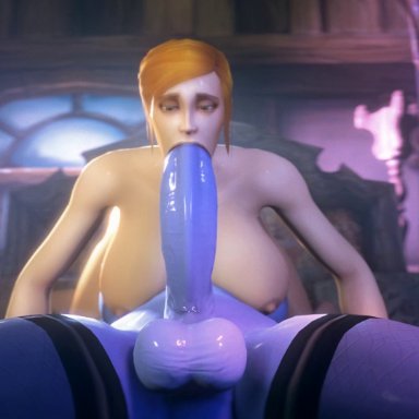 3d, animated, areolae, balls, big breasts, breasts, deepthroat, dickgirl, draenei, erection, fellatio, futa on female, futanari, huge cock, human