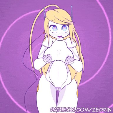&lt;3 eyes, animated, blonde hair, blush, breast fondling, breasts, cave story, curly brace, female, fondling, hair, hand on breast, heart, long hair, looking at viewer
