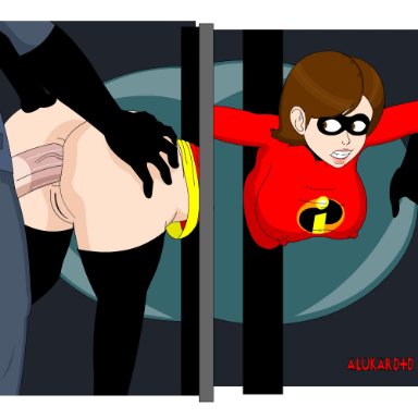 alukardtd artist, anal, animated, ass, ass grab, bent over, big ass, clothed, female, helen parr, indoors, looking back, penis, rape, sex