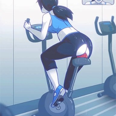 1girl, animated, ass, back, bike dildo, bouncing ass, bouncing breasts, breasts, crotch cutout, derpixon, dildo, exercise bike, exercise machine, female, female only