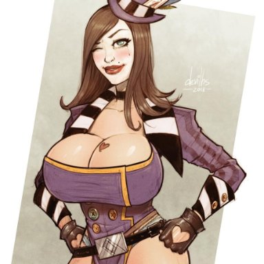 big breasts, borderlands, breasts, cleavage, curvy, devil hs, female, female only, huge breasts, large breasts, looking at viewer, mad moxxi, solo, thighhighs