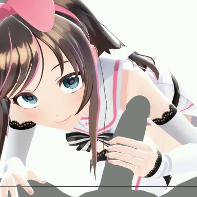 16:9 aspect ratio, 1boy, 1girl, 3d, a.i. channel, animated, blue eyes, blush, brown hair, female, green eyes, high resolution, kizuna ai, large filesize, long hair