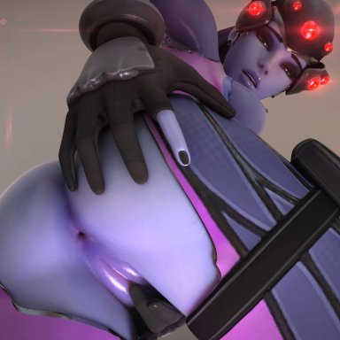 3d, anus, areolae, ass, autodesk maya, breasts, female, female only, looking at viewer, looking back, masturbation, nipples, no sound, overwatch, pussy