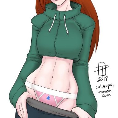 abs, callmepo, female, female only, gravity falls, hair over one eye, hooded jacket, panties, pants down, pink panties, solo, wendy corduroy