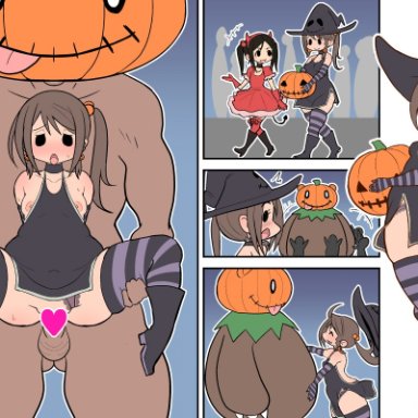 ass, breasts, censored, comic, halloween, lingerie, nipples, sex, sueyuu