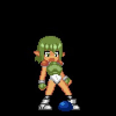 ahe gao, all the way through, animated, creature inside, female, gif, green hair, heroine hunting, inflation, pectoral bulge, pixel art, slime