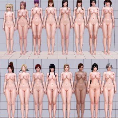 12+girls, 16girls, 3d, 6+girls, abs, areolae, ayane (doa), barefoot, black hair, blonde hair, braid, breasts, brown hair, christie (doa), dark skin