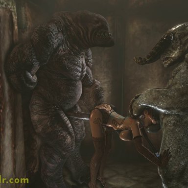 3d, animated, bent over, body writing, bouncing breasts, deathclaw, deepthroat, face fucking, female, final fantasy, final fantasy x, gangbang, garter belt, head grab, indoors