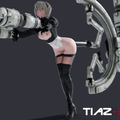 3d, animated, areolae, bouncing breasts, breasts, dildo, female, from behind, fucking machine, machine, nier, nier: automata, nipples, no sound, sex