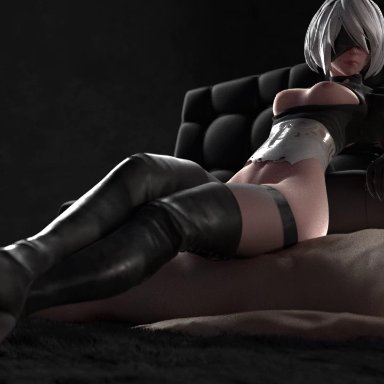 3d, areolae, blender, breasts, female, femdom, high heels, lewdnatic, male, malesub, nier, nier: automata, nipples, sex, sound