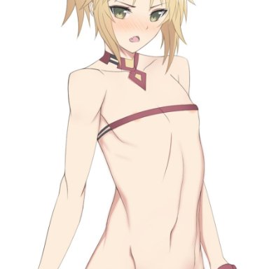 :o, 1boy, adapted costume, antenna hair, areola slip, areolae, bangs, bare arms, bare shoulders, bikini, bikini pull, blonde hair, blush, braid, collarbone