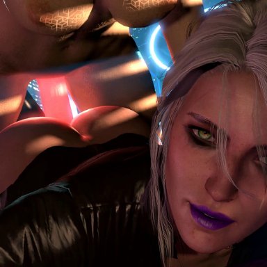 2girls, 3d, animated, areolae, ass, audionoob, big breasts, bomyman, breasts, ciri, cyberpunk, female, female only, from behind, large breasts