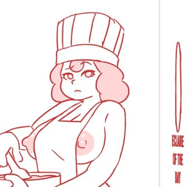 animated, apron, areolae, breasts, chef hat, cherry, chocolate, cleavage, cock, confused, confusion, fellatio, female, glory hole, huge breasts