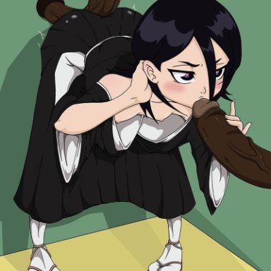 bbc, black hair, bleach, dark-skinned male, fellatio, glory hole, interracial, kuchiki rukia, oral, xhan-art