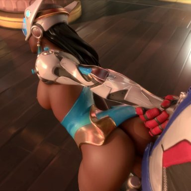 3d, animated, arm grab, arms behind back, ass, big ass, big penis, black hair, blender, bouncing breasts, breasts, dark skin, dark-skinned female, ellowas, from behind