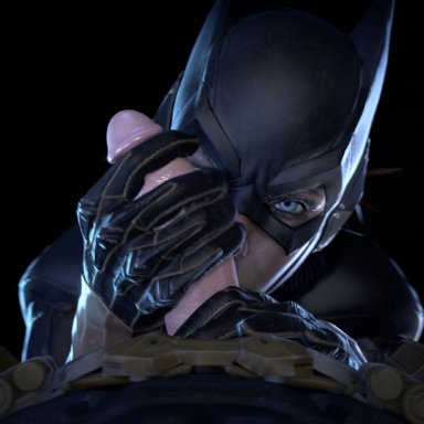 1boy, 1girl, 2015, 3d, absurdres, animated, barbara gordon, batgirl, batman (series), batman: arkham knight, black background, blue eyes, cum, cumshot, dc