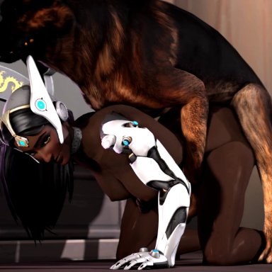 1boy, 1girl, 3d, all fours, animated, black hair, blizzard entertainment, blueberg, breasts, canine, dog, doggy style, doggystyle, female, from behind