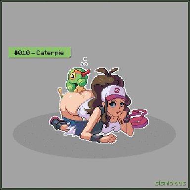 animated, bored, brown hair, caterpie, clothed, cute, doggy style, hilda (pokemon), pokemon, pokephilia, sismicious, size difference, tagme, worm