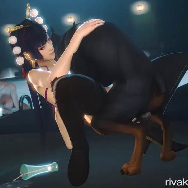 3d, animated, canine, dead or alive, female, male, no sound, nyotengu, rivak, sex, source filmmaker, straight, webm, zoophilia