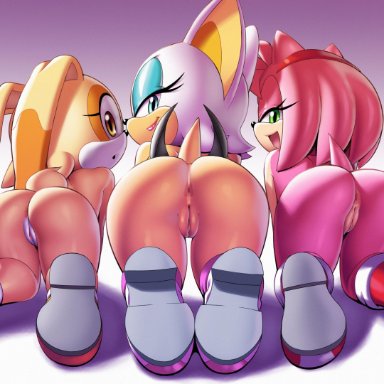 2018, all fours, amy rose, anthro, anus, apostle, ass, bat, bat wings, bedroom eyes, beige skin, black nose, boots, brown eyes, clitoris