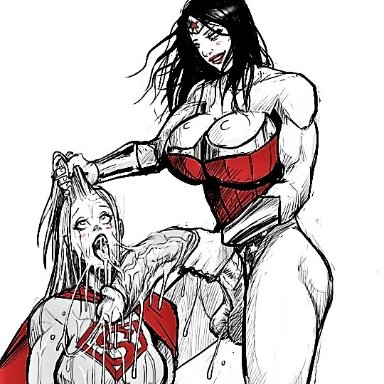 deepthroat, devil hs, hair pull, huge breasts, huge cock, messy, monster cock, rape, sloppy, supergirl, wonder woman