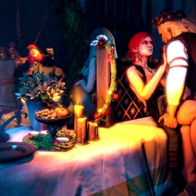 3d, animated, desiresfm, female, geralt of rivia, male, penetration, sound, the witcher, triss merigold, webm