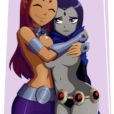 blush, dark skin, dc, dcau, edit, green eyes, grey skin, huge ass, large breasts, leotard, nude, purple hair, raven, ravenravenraven, red hair