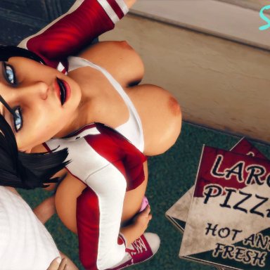 1boy, 1girl, 3d, animated, ass, big, big breasts, bioshock, bioshock infinite, clothed, clothed sex, elizabeth, penetration, pizza, pizza girl