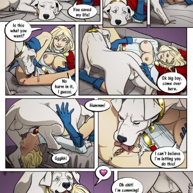 <3, alx, anus, balls, blonde hair, blue eyes, breasts, canine, canine penis, cape, clothes, comic, costume, cunnilingus, dc