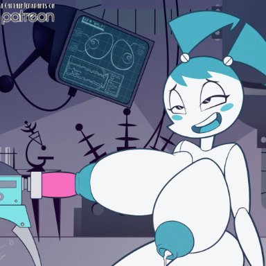 animated, areolae, breasts, captainjerkpants, female, female only, fucking machine, huge breasts, jenny wakeman, my life as a teenage robot, nipple penetration, nipples, open mouth, penetration, sex machine