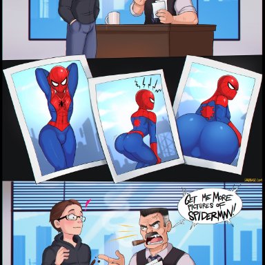 ass, bodysuit, bulge, femboy, girly, male, male only, peeing, peter parker, presenting, shadman, skin tight, spider-man, spider-man (series), texts