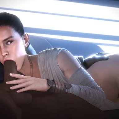 1boy, 1girl, 3d, animated, black penis, blowjob, dark-skinned male, fellatio, fugtrup, interracial, lerico213, rey, sound, source filmmaker, star wars