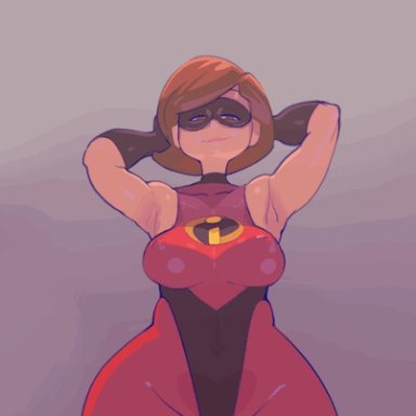 animated, animated gif, armpits, ass, auburn hair, big ass, black high heels, bodysuit, bouncing ass, breasts, brown eyes, cleavage, clothed, costume, crystalcheese